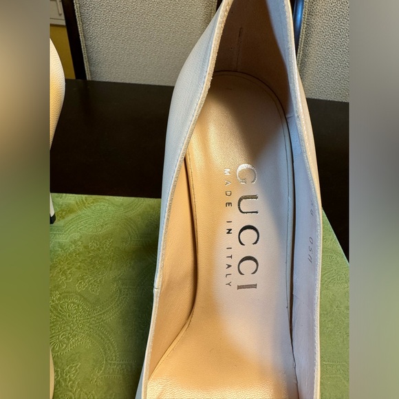New Gucci GG High Heel Leather Beige Pumps Shoes 38 / US 8 - Picture 14 of 16